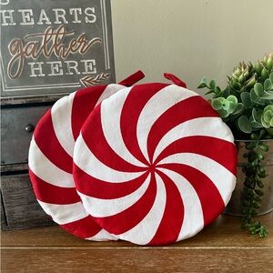 2 New Decorative Peppermint Candy Pot Holders